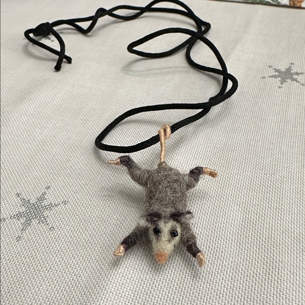 Adorable Opossum Pendant Necklace Felted Wool Handmade OOK